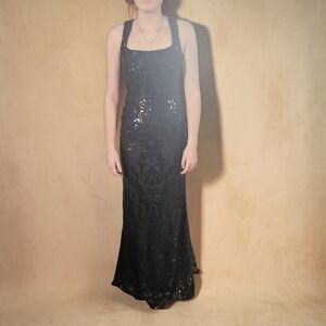 Lovesome Sz S Black Sequin Full Length Tanktop Style Corset Lace Back w/Zipper